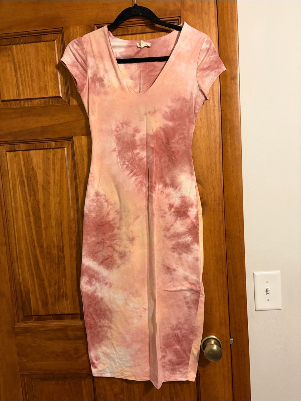 See You Monday Pink Tie-Dye V-Neck Midi Dress